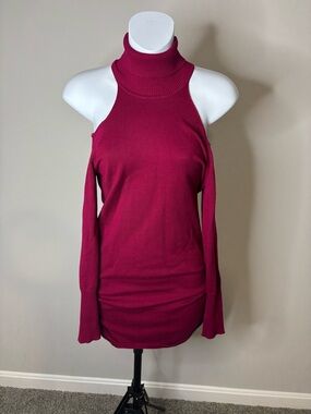 hearts of palm Fuchsia Cold-Shoulder Turtleneck Sweater Top